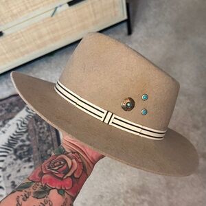 Stylish Tan Fedora with Decorative Accents